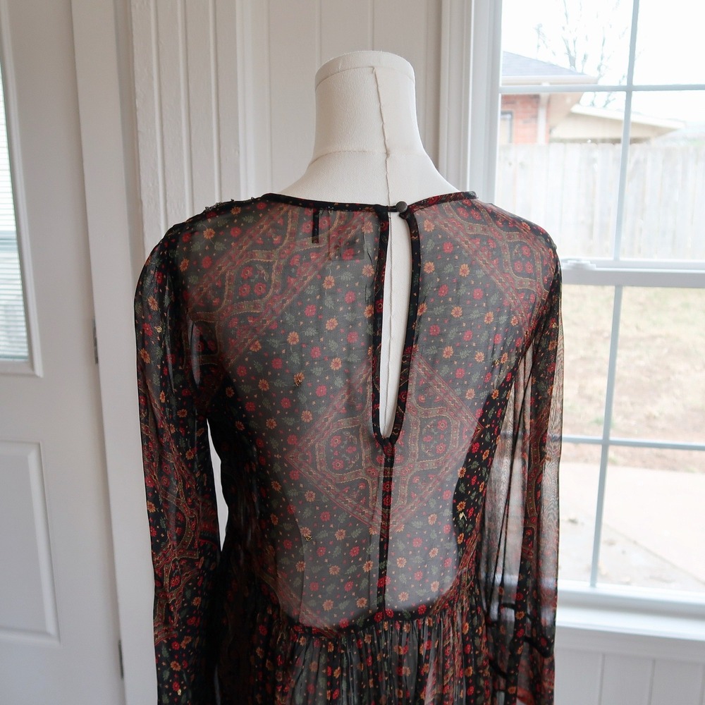 Akemi Kin Anthropologie Womens Embroidered Beaded Sheer Midi Dress S Boho Folk - Picture 4 of 9